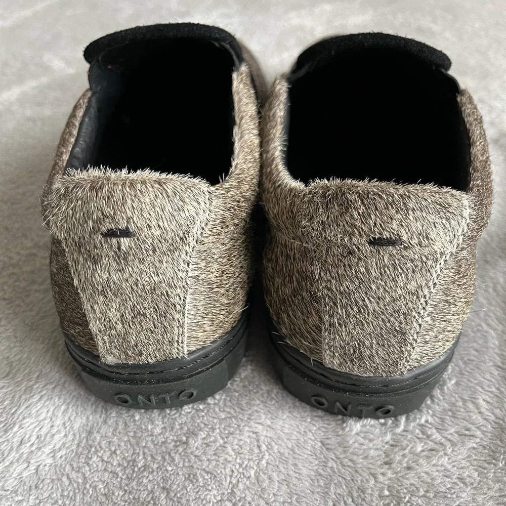 ONTO premium crafted slip on cowhide hair unisex sneakers size men 7 / women 8.5